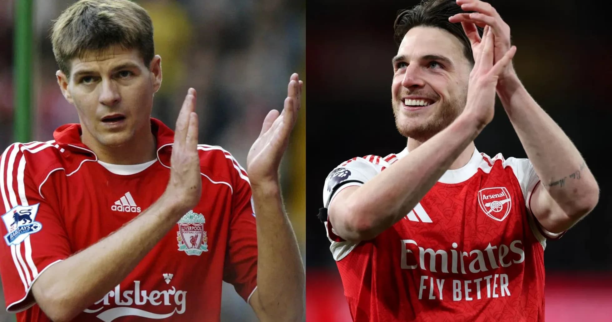 Two football players applauding after a match