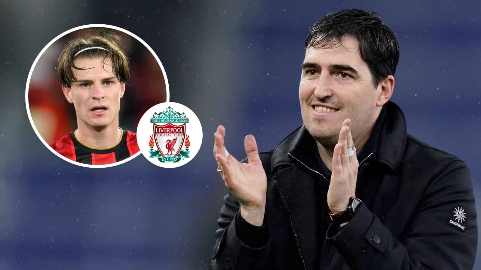 Liverpool logo and player image alongside clapping coach