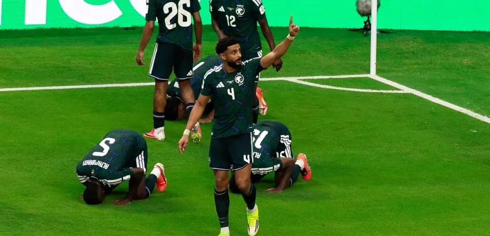 Saudi players celebrating after a goal
