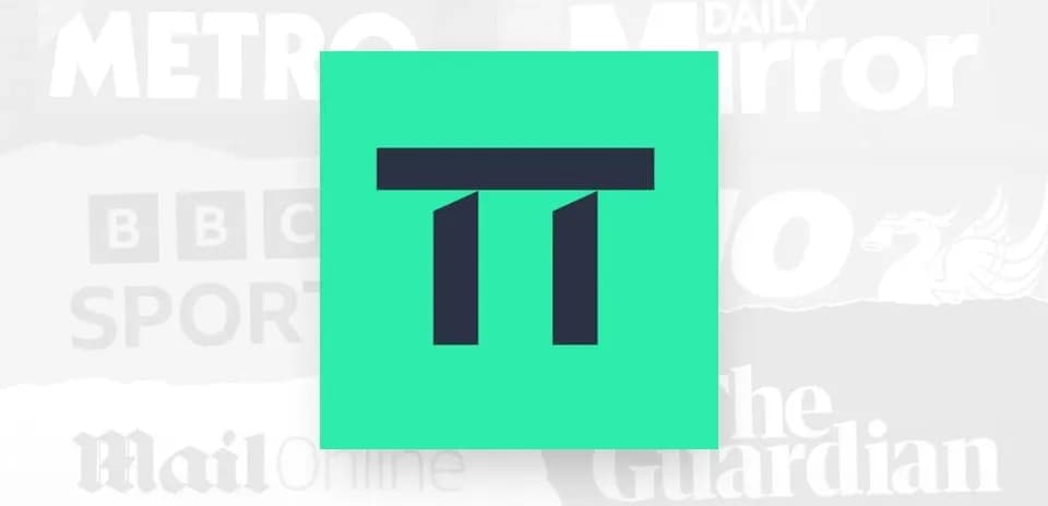Logo of a sports news platform on a colorful background