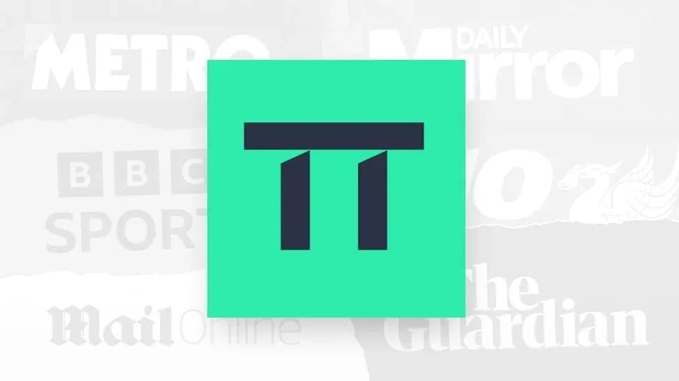 Logo of a sports news platform on a colorful background