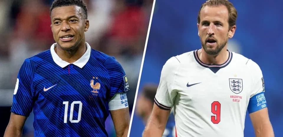 Kylian Mbappe and Harry Kane before match