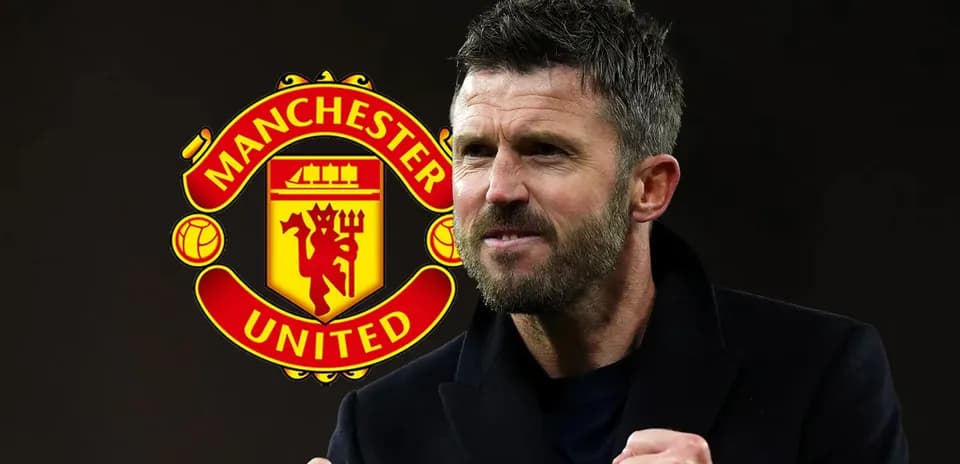 Man celebrating with Manchester United logo in background