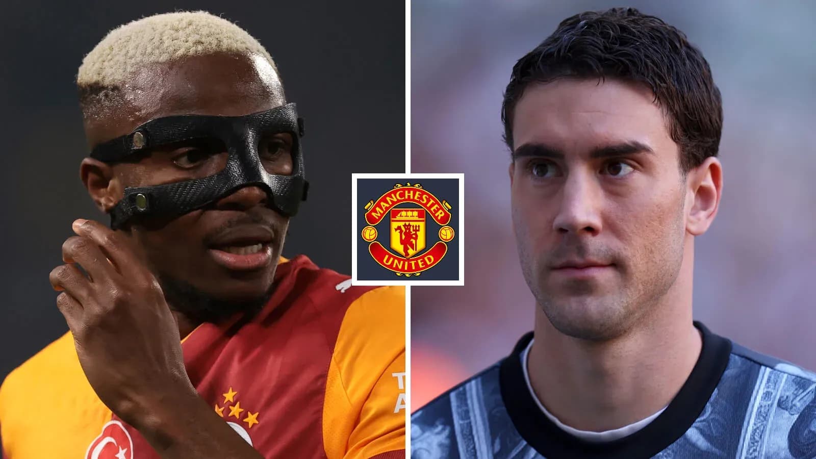 Two football players, one in a mask, facing each other