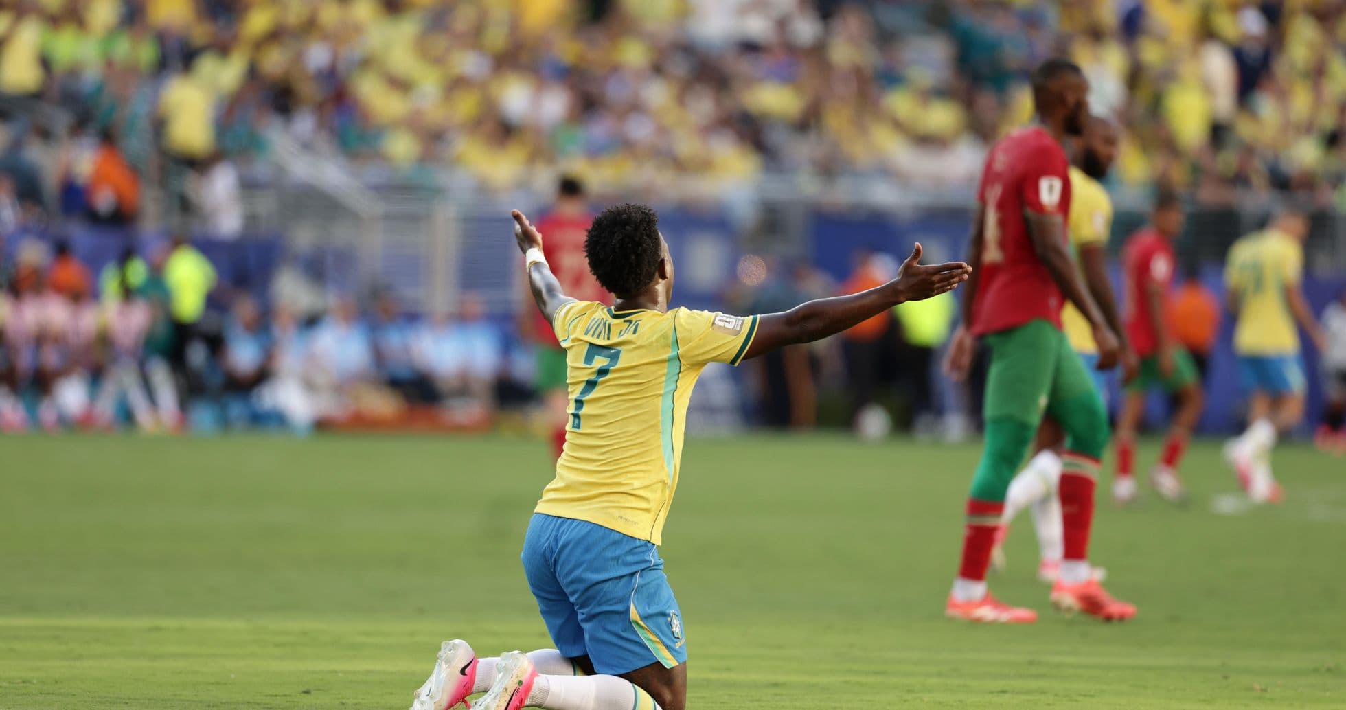 Player celebrating during Brazil vs Morocco match