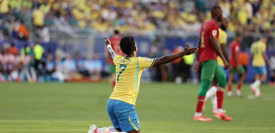 Player celebrating during Brazil vs Morocco match