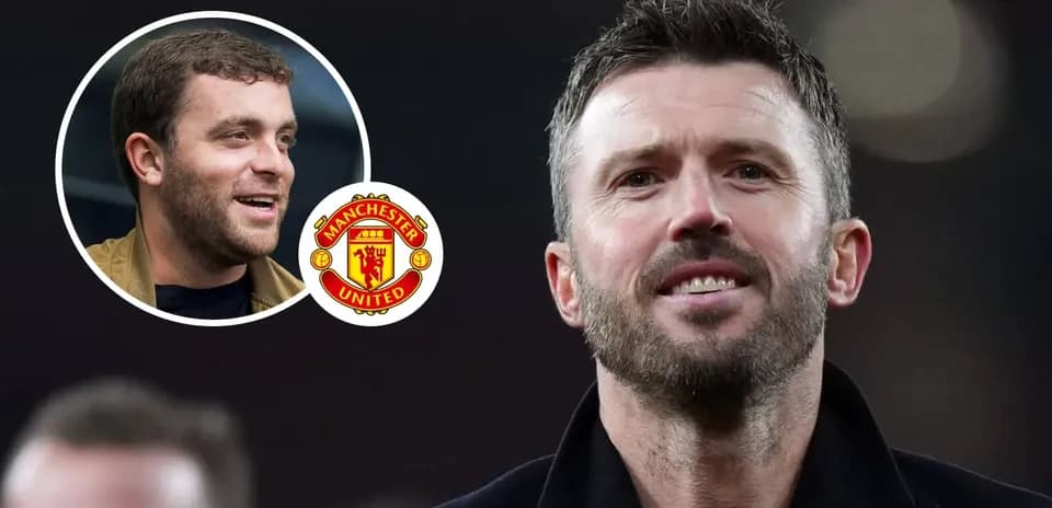Two men smiling with Manchester United logo overlay