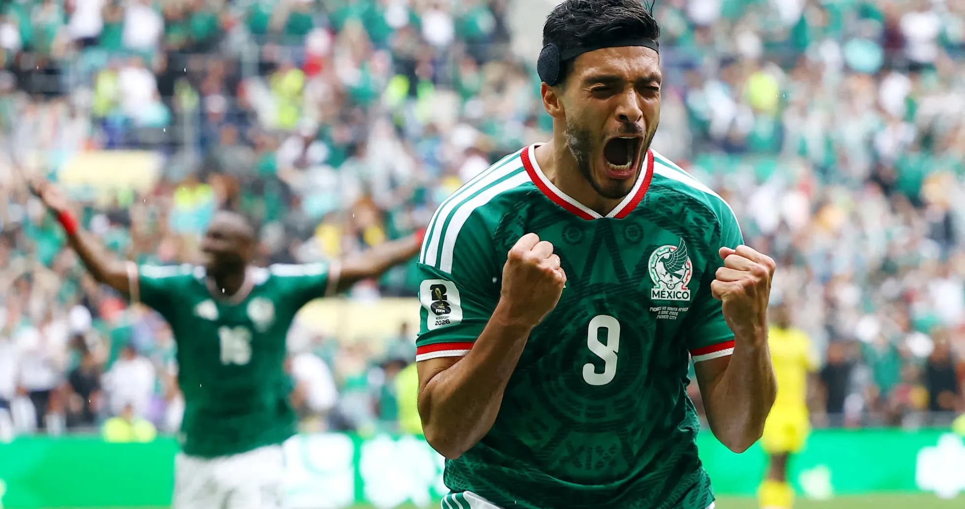Player celebrating goal during Mexico football match