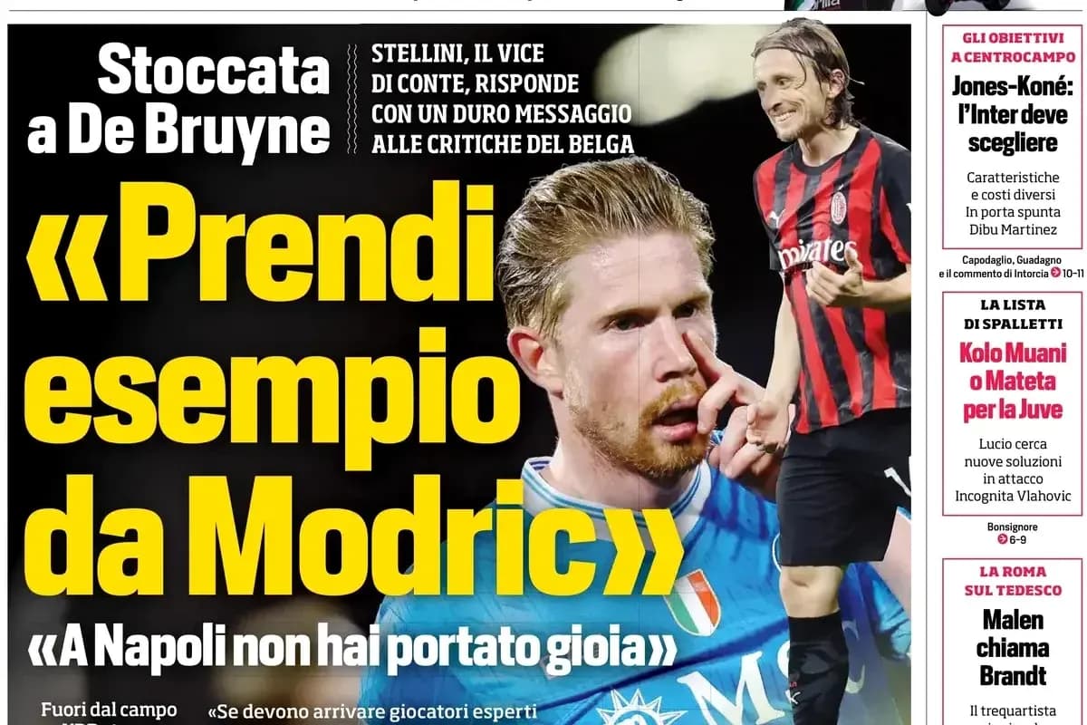 De Bruyne with a finger on his face, Modric in background