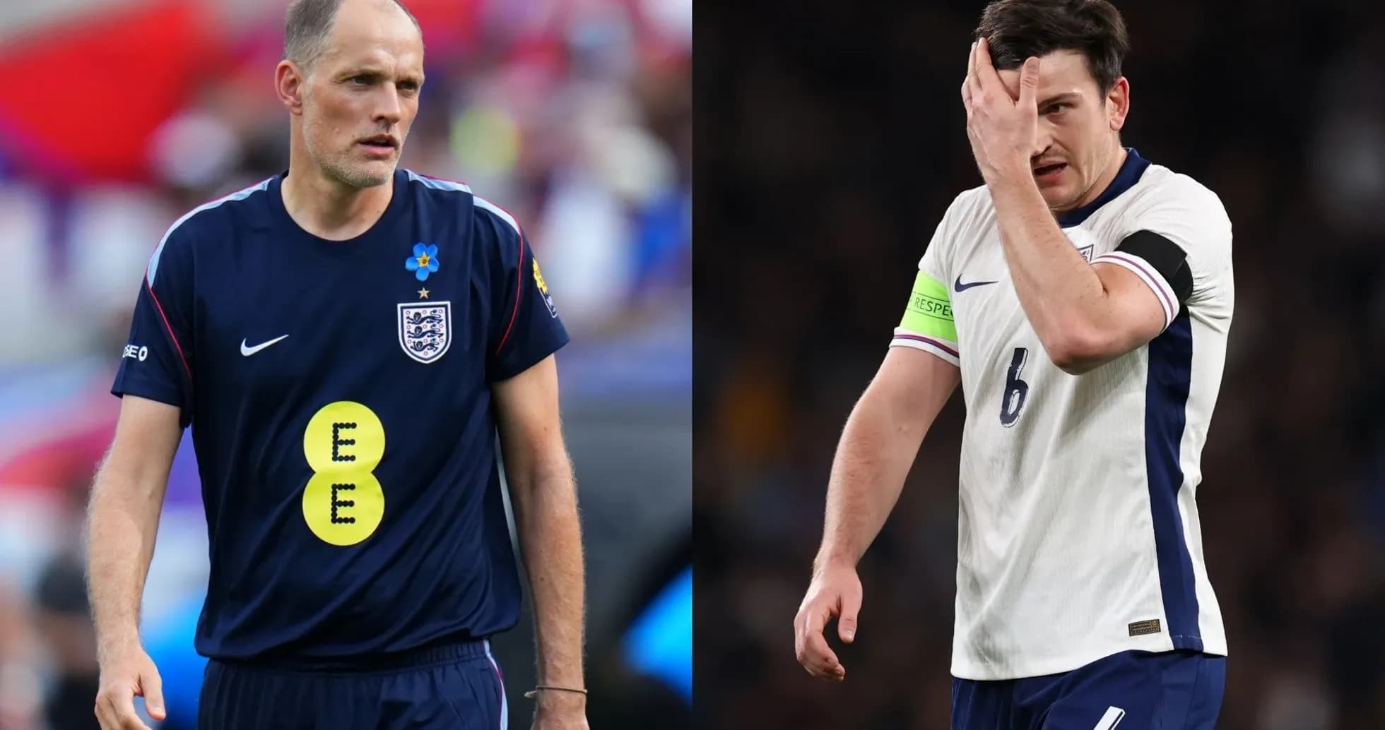 Two football players in England kits during match