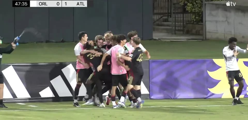 Players celebrating a goal during Atlanta United II match