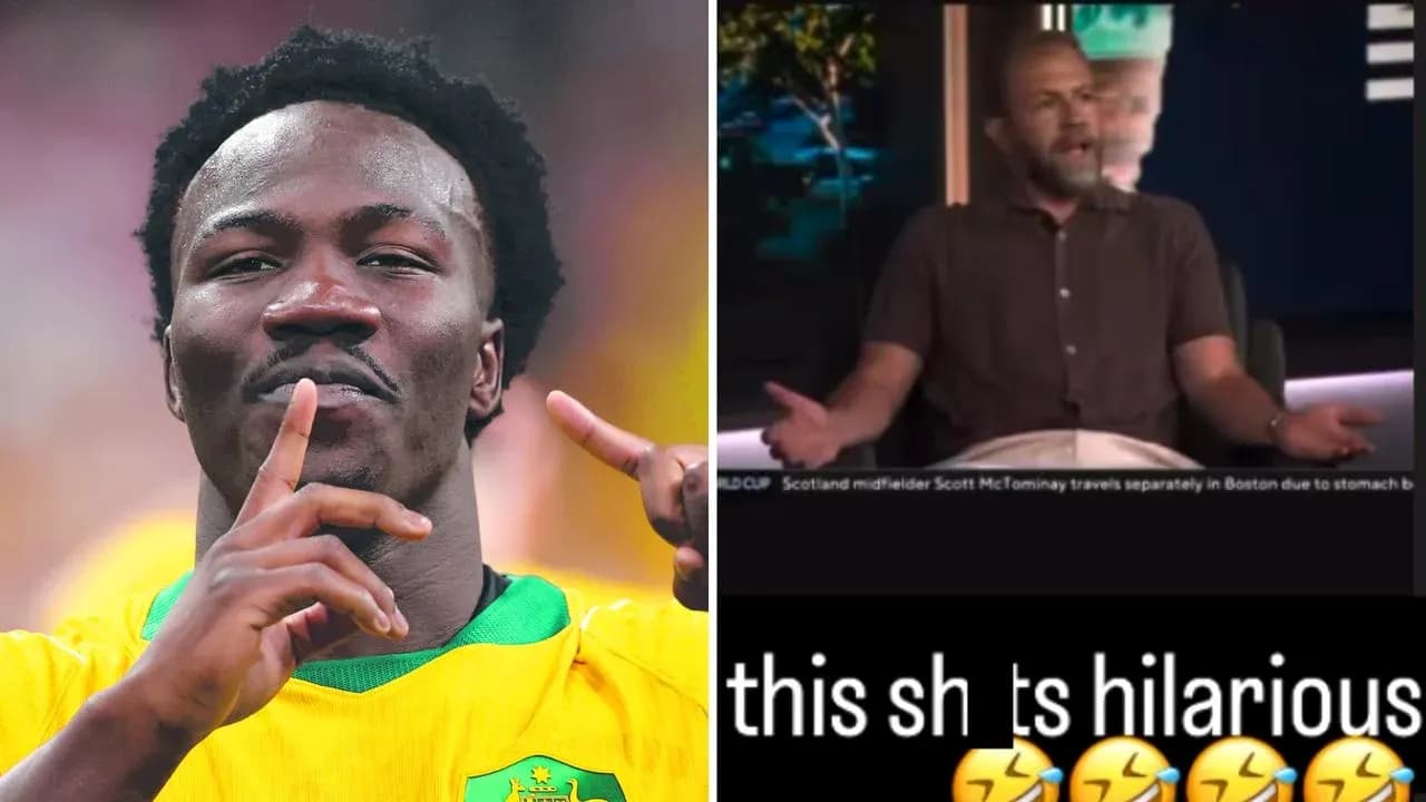 Player celebrating goal alongside sports commentary segment