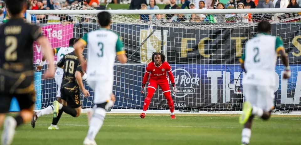 Goalkeeper ready for penalty kick in match