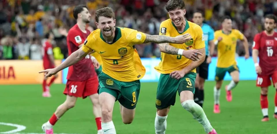 Australia players celebrating a goal during match