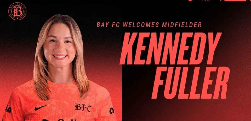Kennedy Fuller in Bay FC jersey on red background