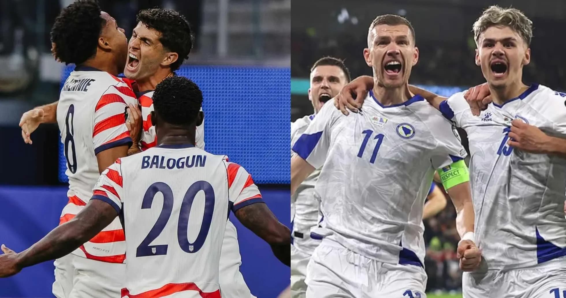 USA and Bosnia players celebrating goals