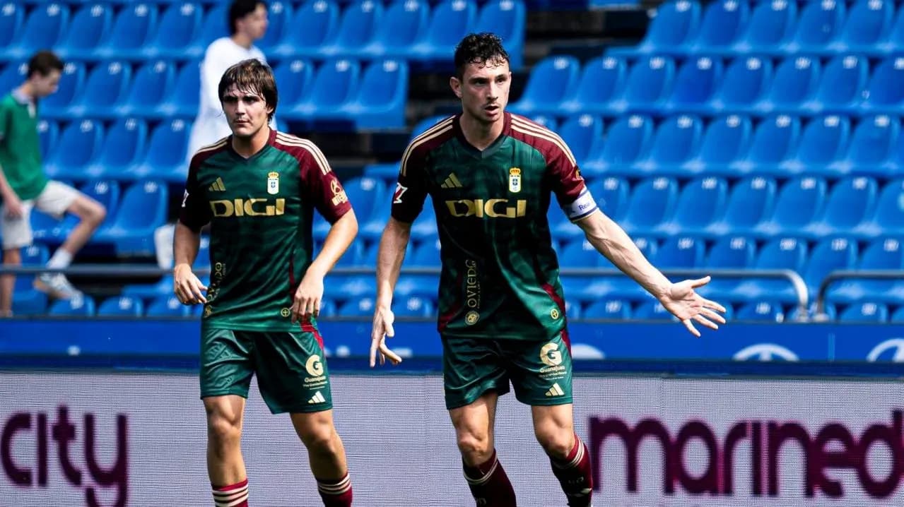 Oviedo players celebrating during match
