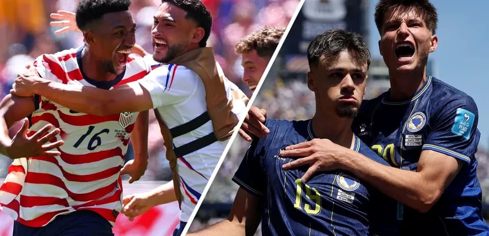 Players celebrating during USA vs Bosnia match