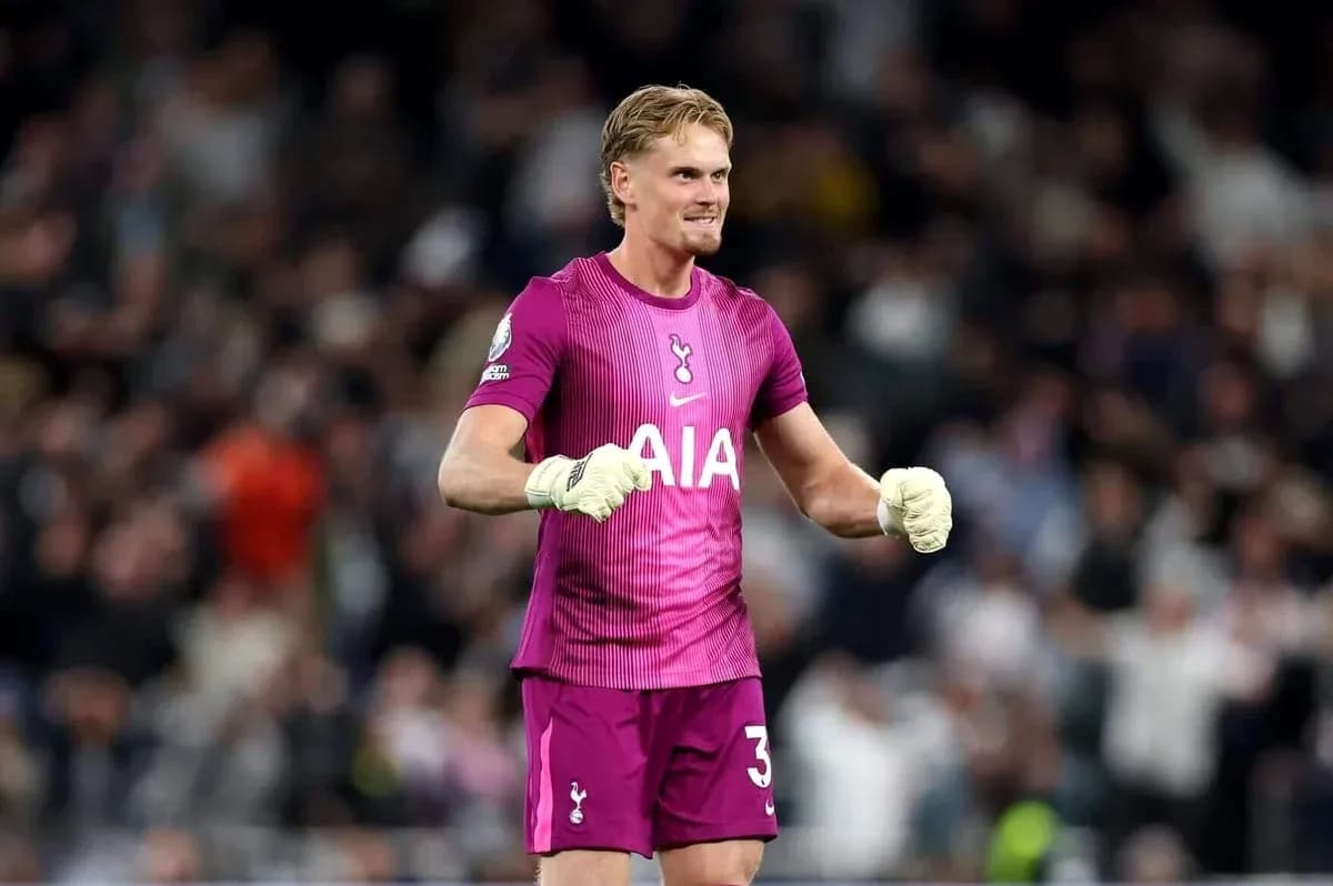Goalkeeper celebrating in Tottenham kit after match