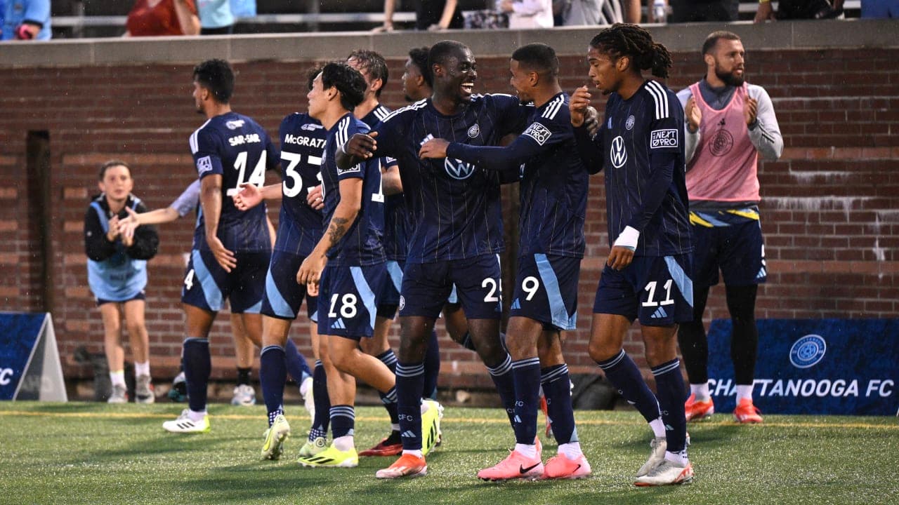 Chattanooga FC players celebrating a goal