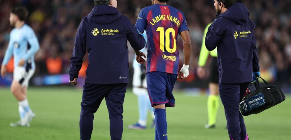 Player Lamine Yamal assisted off the field