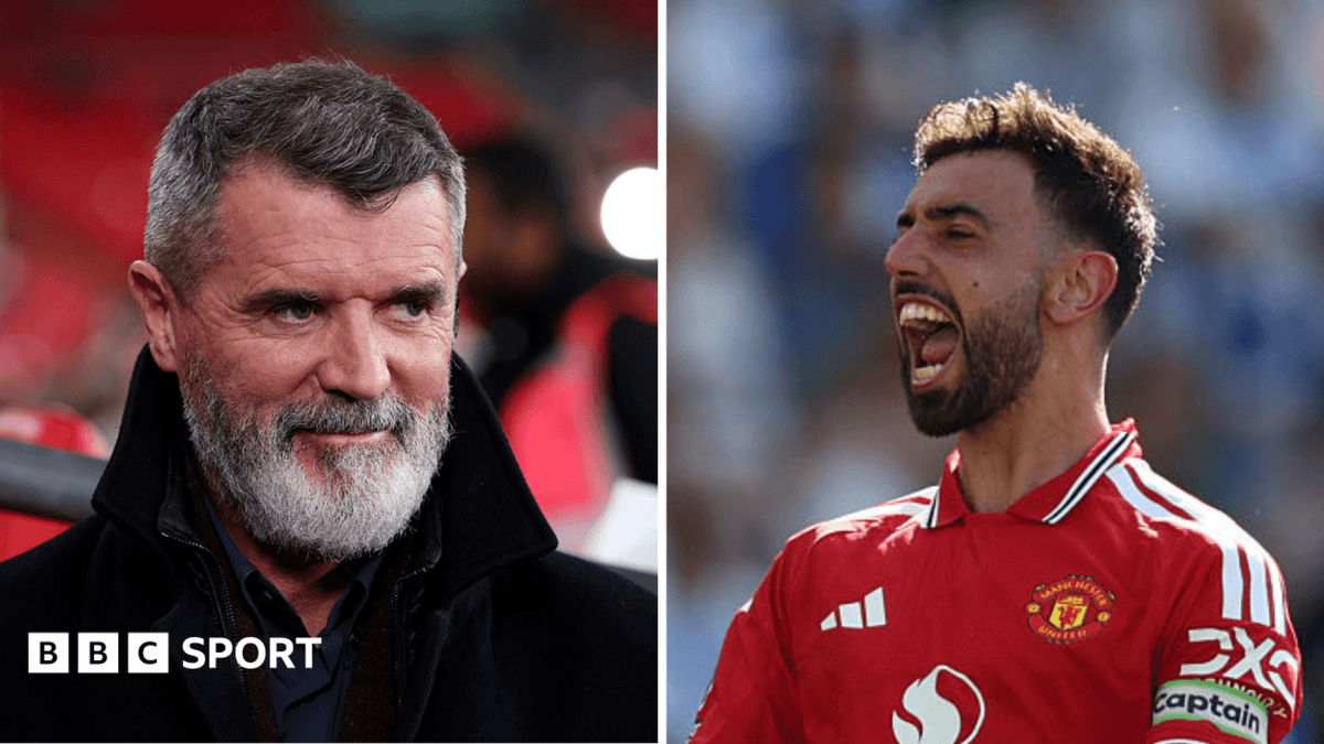Roy Keane and Bruno Fernandes during a match