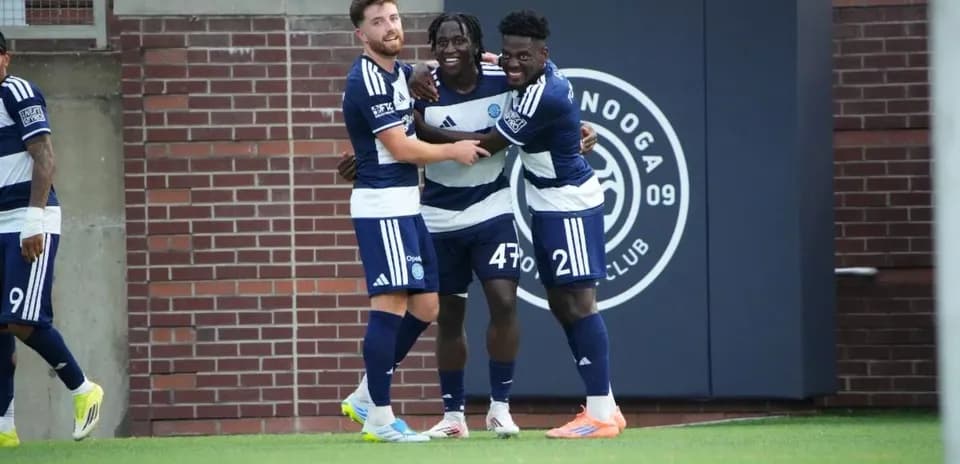 Chattanooga players celebrating a goal during match