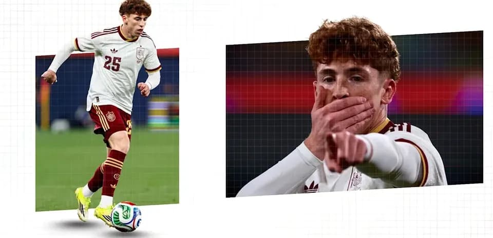 Player in Spain kit running with soccer ball