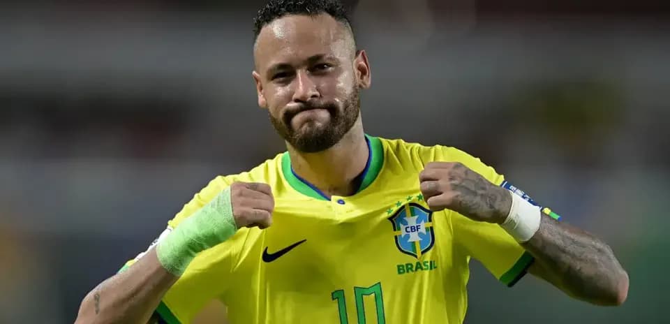 Neymar celebrating in Brazil national team jersey