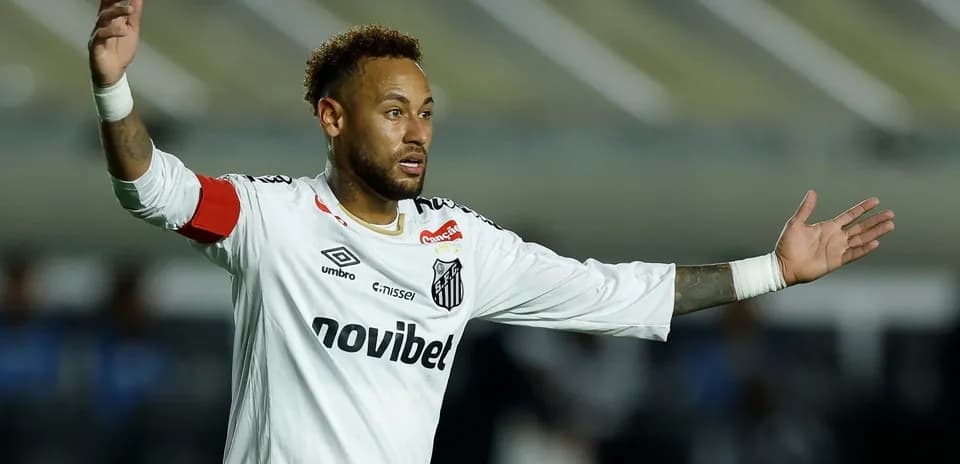 Neymar gesturing during a match for Santos