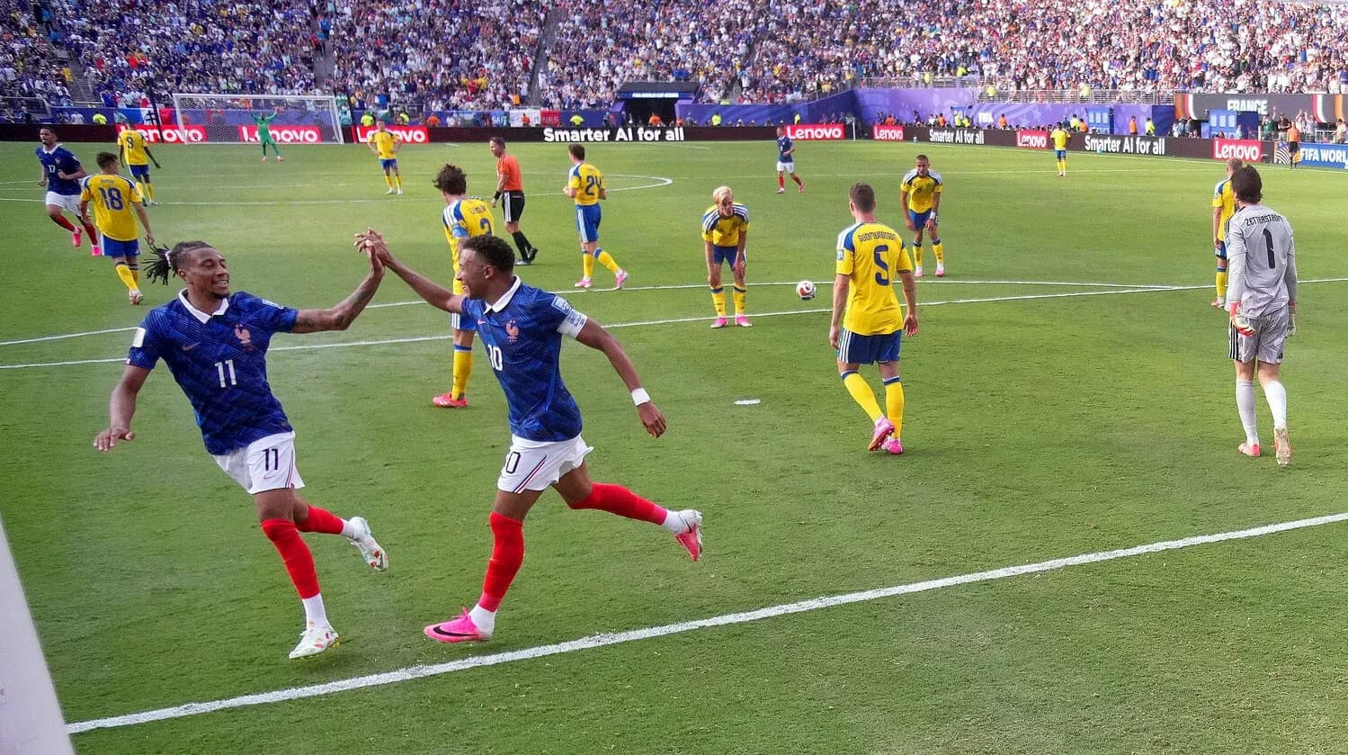 France players celebrating a goal against Sweden