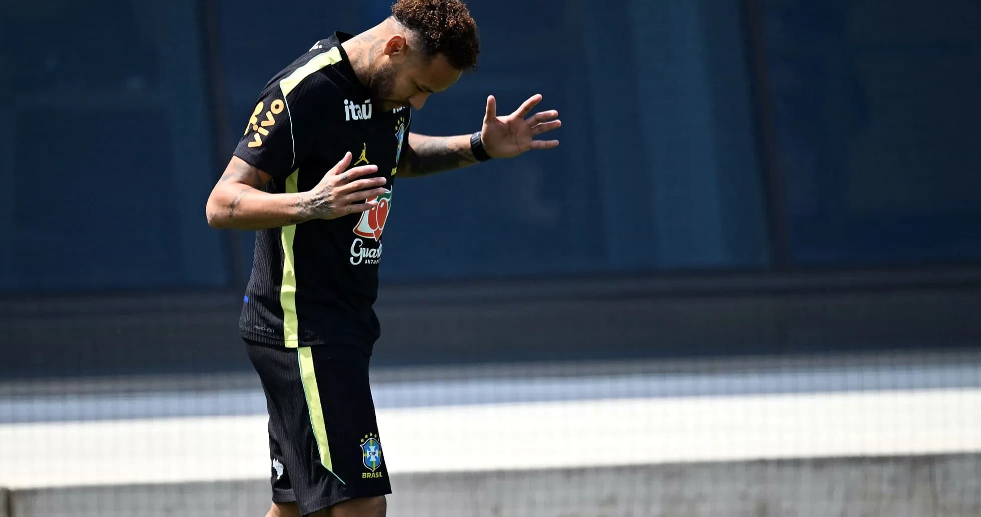 Neymar practicing on the training field for Brazil