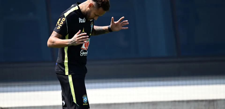 Neymar practicing on the training field for Brazil