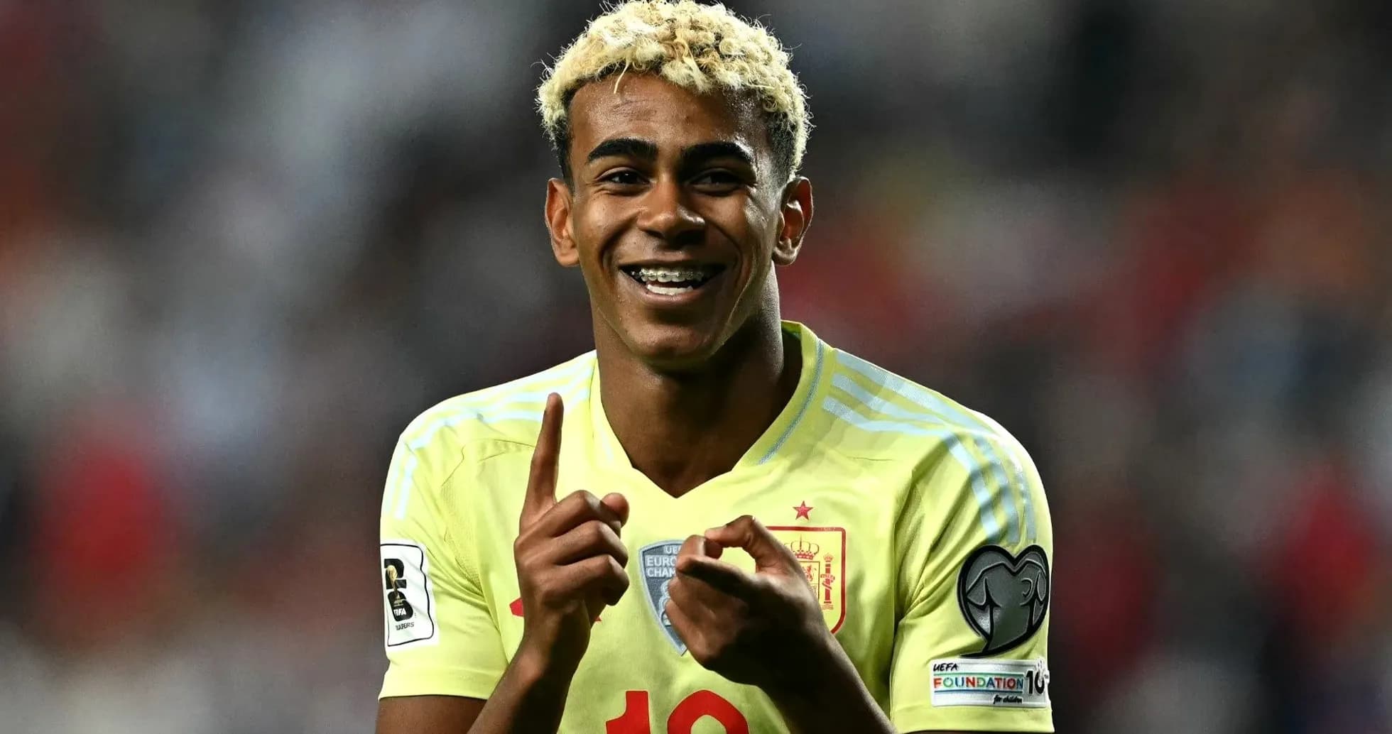 Player celebrating and pointing during a match