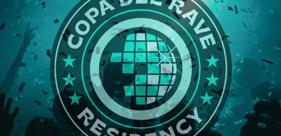 Copa del Rave residency logo with confetti background