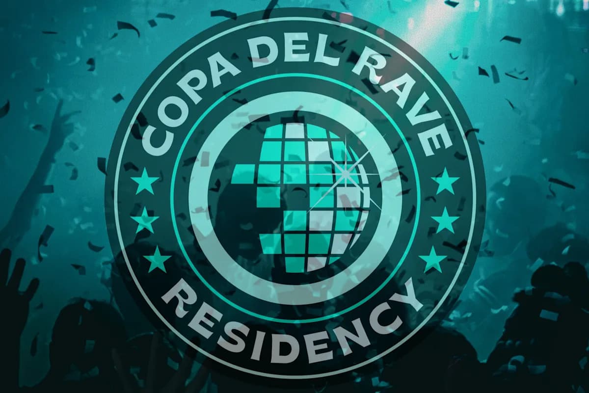 Copa del Rave residency logo with confetti background