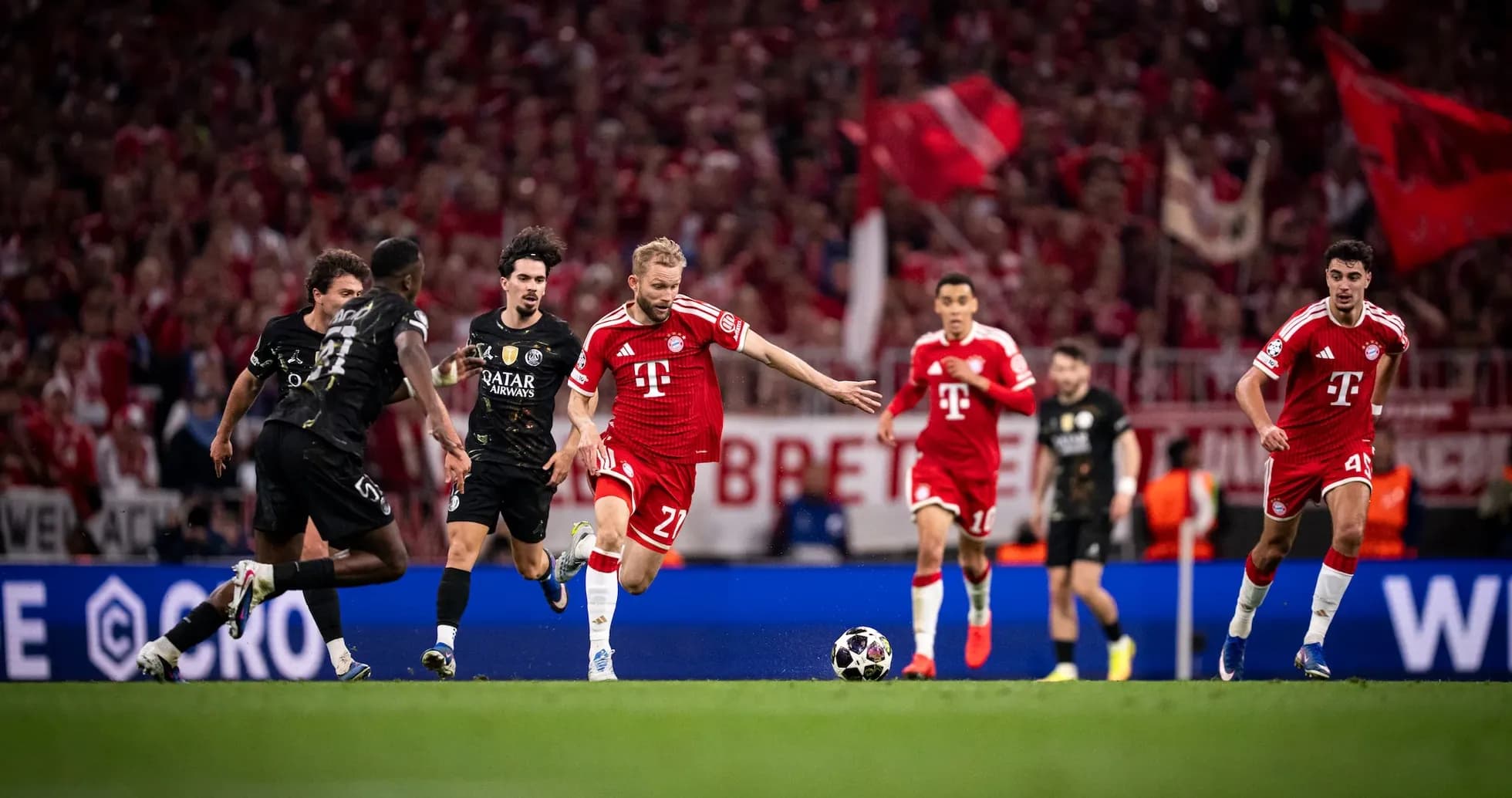 Bayern players in action during Champions League match