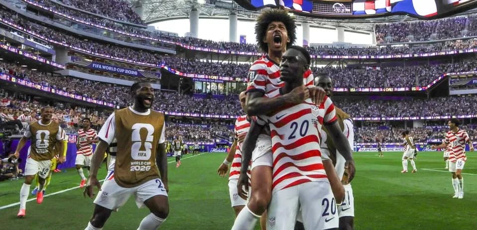 US players celebrating a goal during FIFA World Cup
