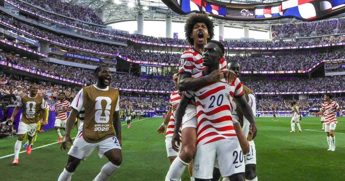 US players celebrating a goal during FIFA World Cup