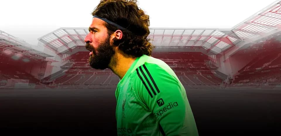 Goalkeeper Alisson Becker in Liverpool kit at Anfield