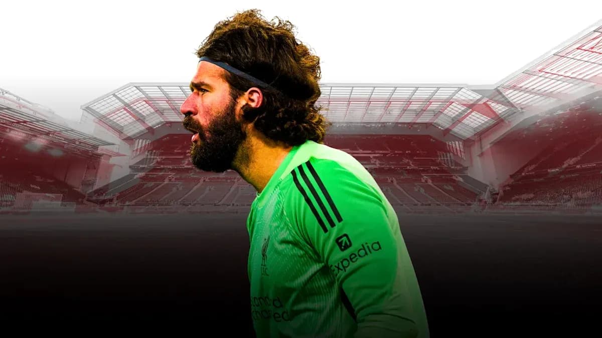 Goalkeeper Alisson Becker in Liverpool kit at Anfield