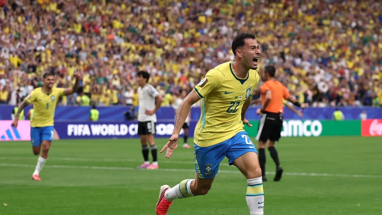Brazil player celebrating goal during FIFA World Cup match