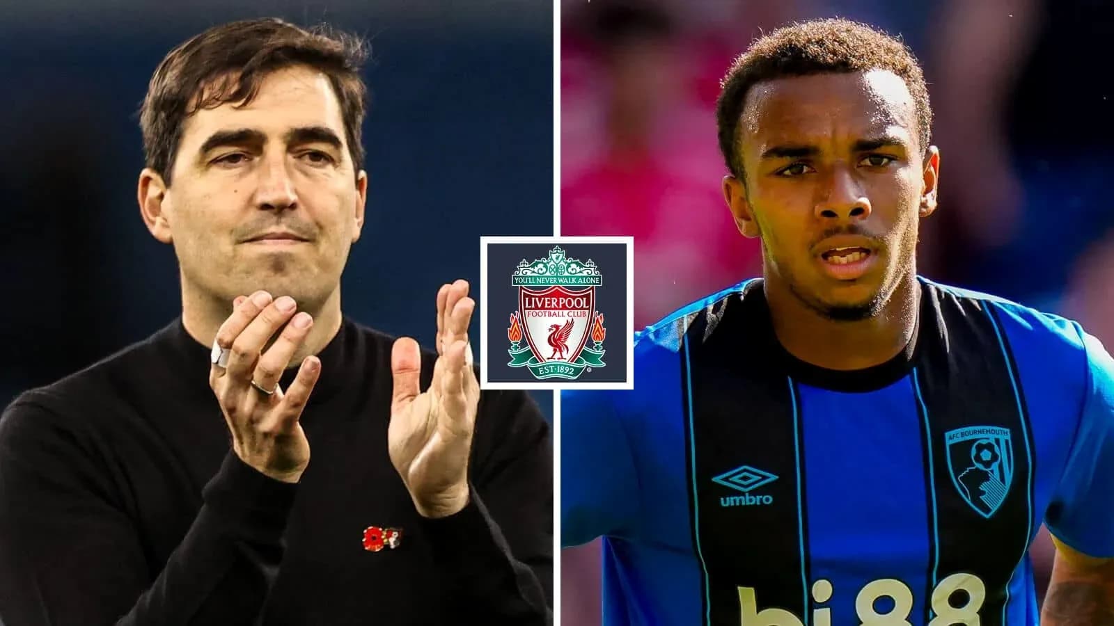 Manager and player featured alongside Liverpool logo