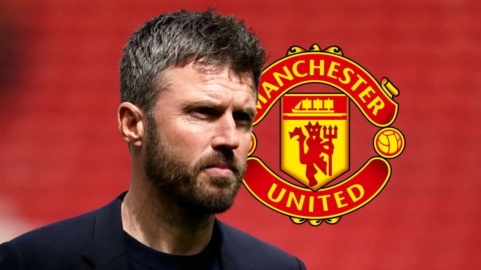 Man in front of Manchester United logo