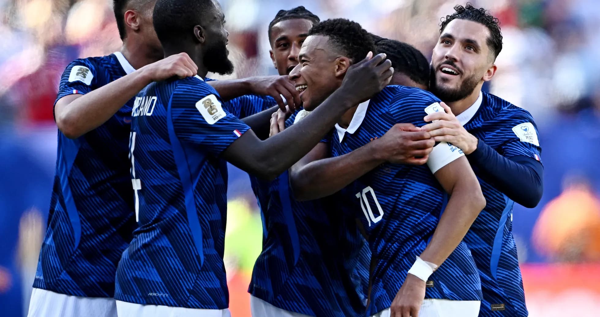 France players celebrating a goal during match