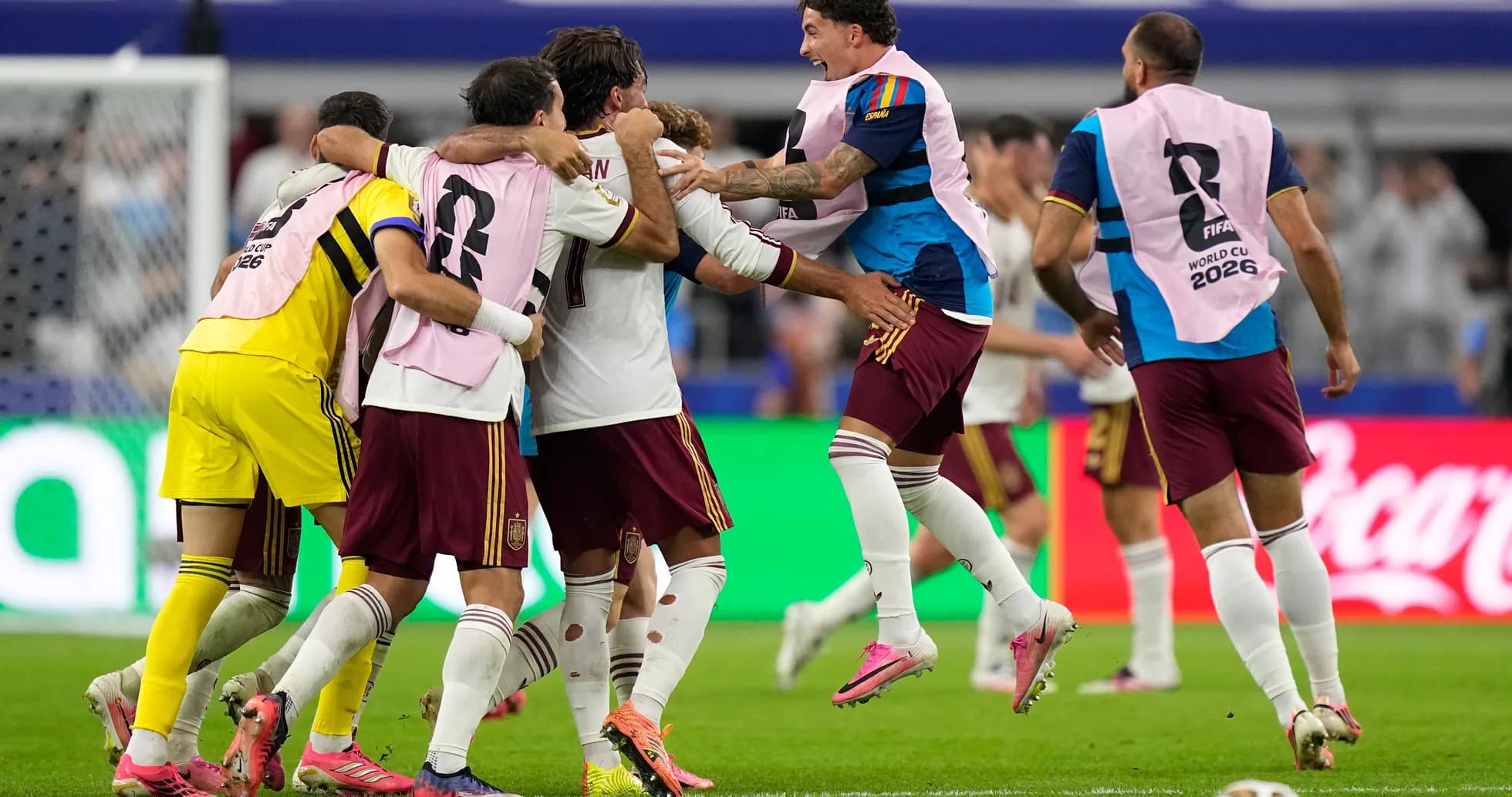 Spain players celebrating a goal during match