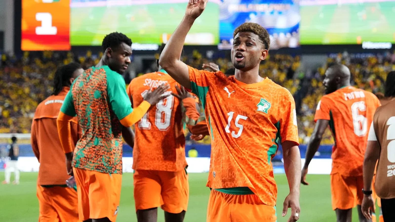 Ivory Coast players celebrating during match