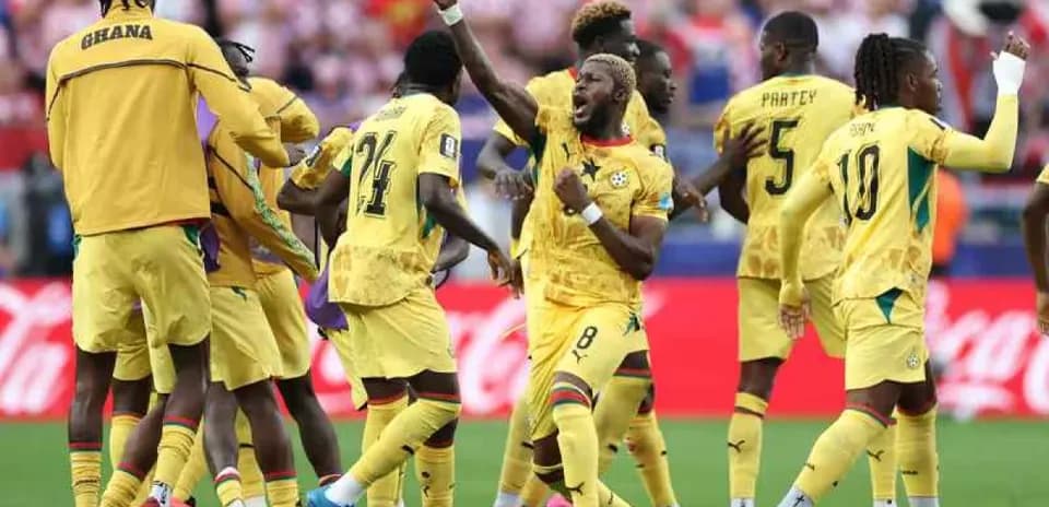Ghana team celebrating during World Cup match