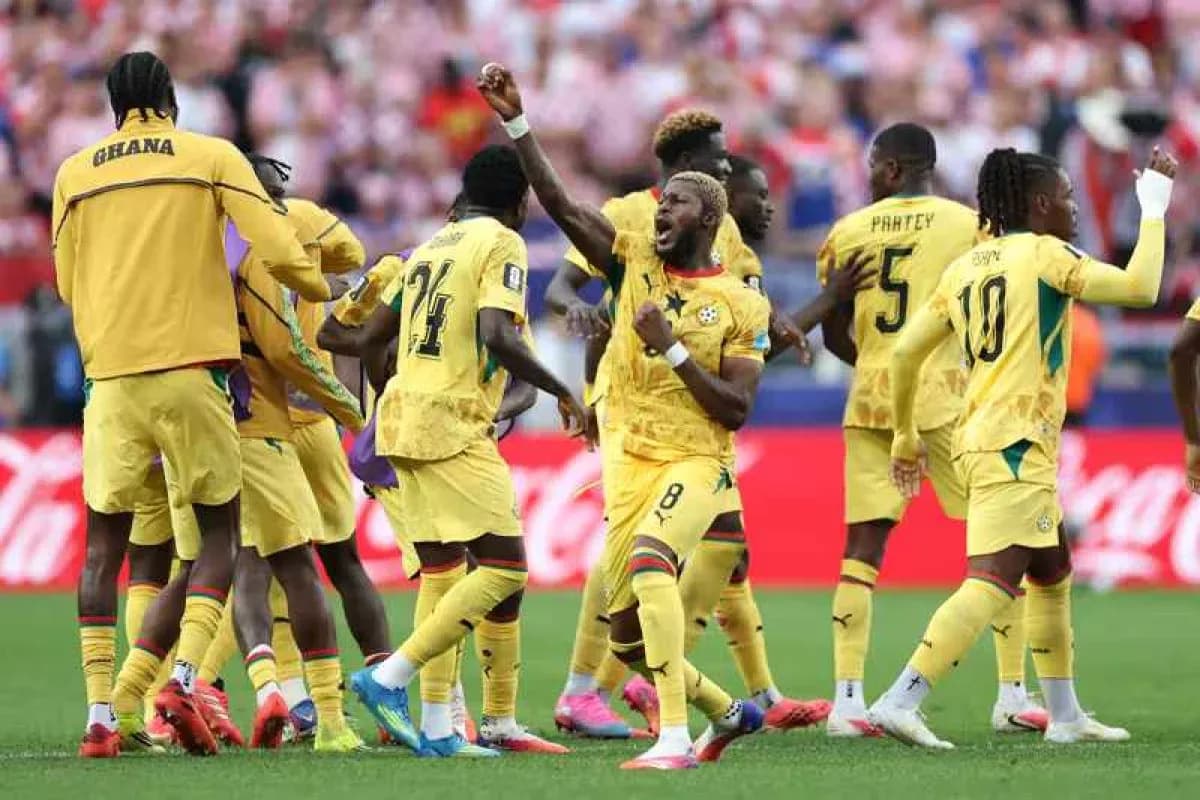 Ghana team celebrating during World Cup match