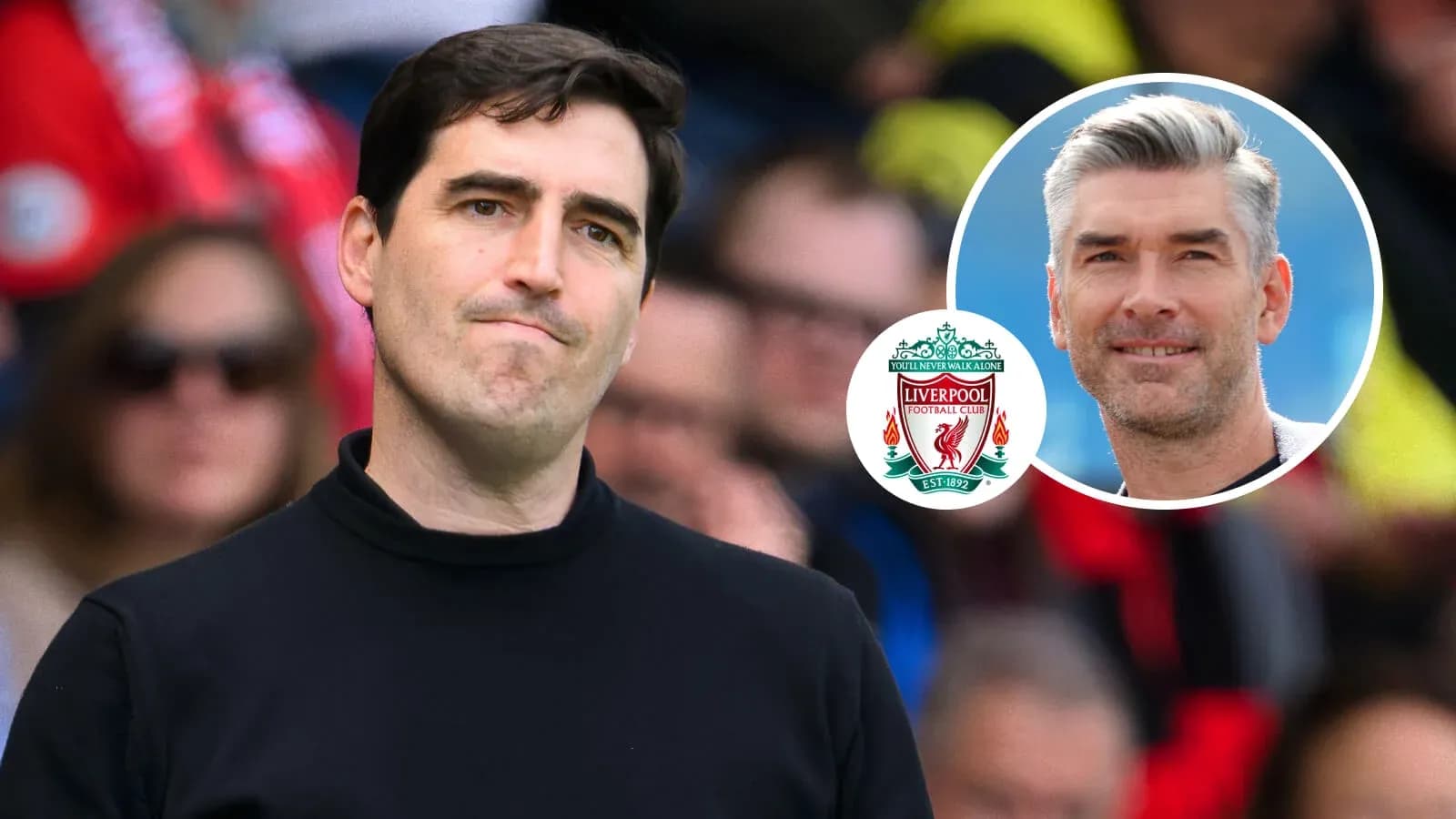Coach looking thoughtful during match with Liverpool logo